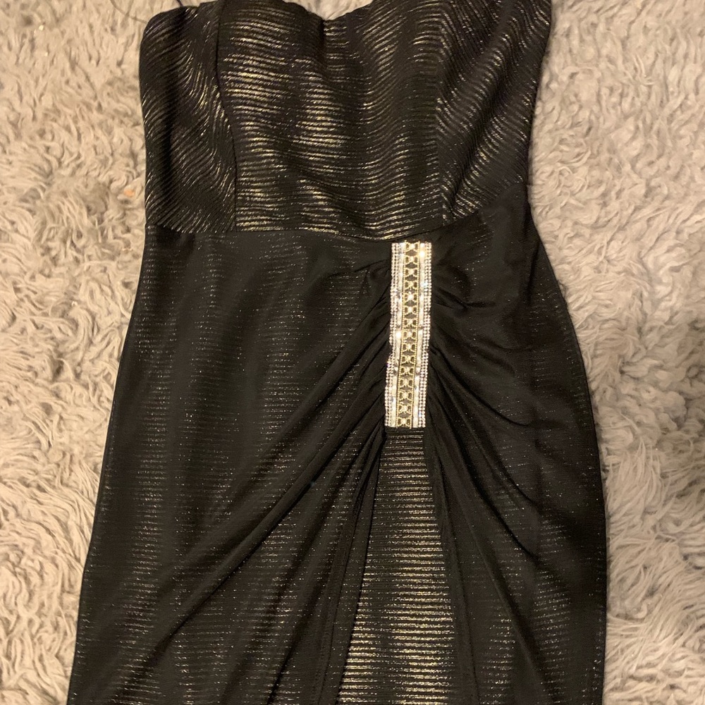 Strapless high low dress in gold and black!